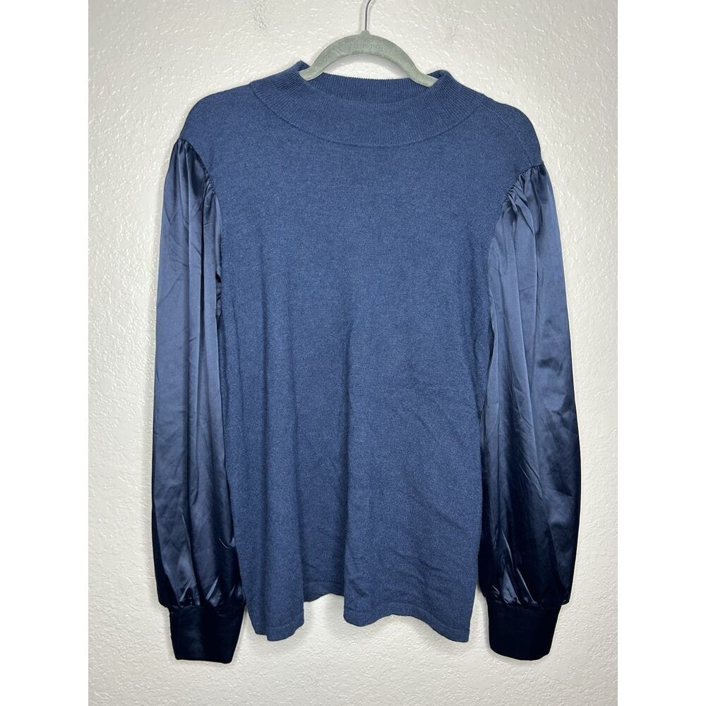 Chico’s‎ Navy Blue Soft Stretch Mock Neck Satin Sleeve Sweater Size 2 US 12
